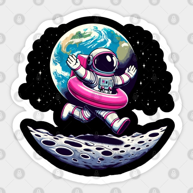 Pool Party Astronaut Pink Float Funny Space Sticker by KsuAnn